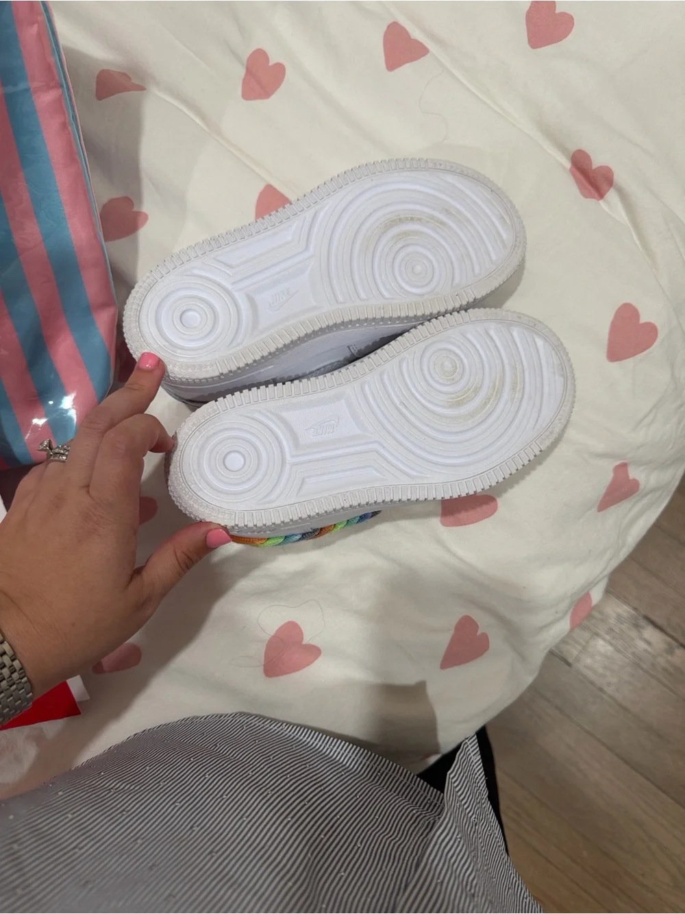Nike White Low-Top Sneakers with Rainbow Braid Detail